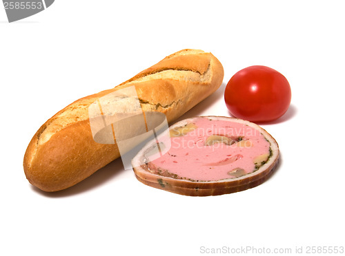 Image of bread and  meat  slices isolated on white 