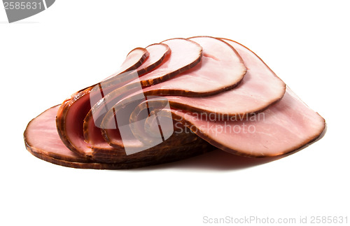 Image of sliced smoked meat isolated on white background