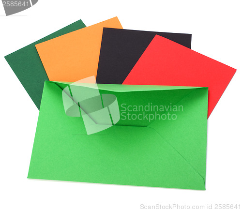 Image of green envelope with cards isolated on white background