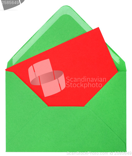 Image of green envelope with card isolated on white background