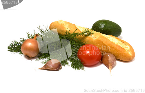 Image of vegetable and bread isolated on white 