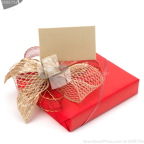 Image of Luxurious gift with note isolated on white background 