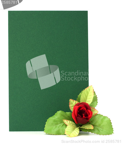 Image of Card with floral decor. Flowers are artificial. 