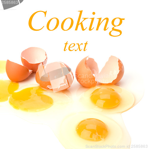 Image of broken eggs isolated on white background