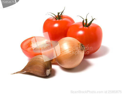 Image of tomato and onion isolated on white background 