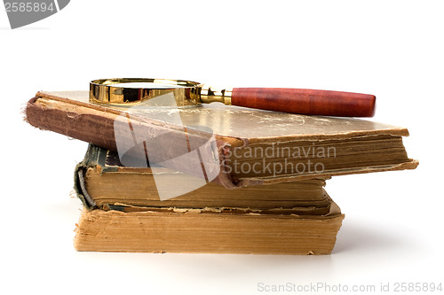 Image of tattered book stack isolated on white background