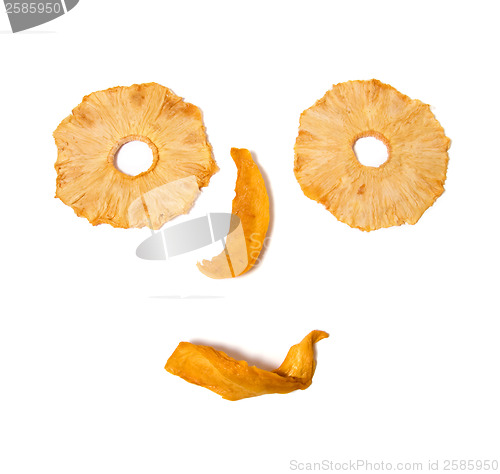 Image of human face imitation with dried fruits isolated on white backgro