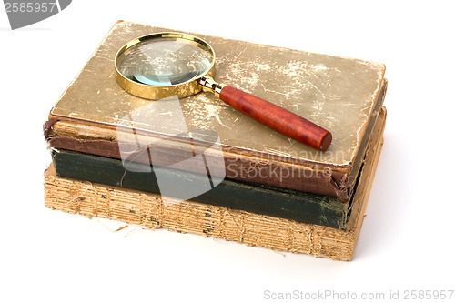 Image of tattered book stack isolated on white background