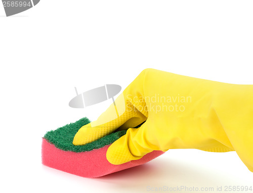 Image of Hand in yellow glove with sponge