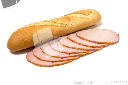 Image of bread and  meat  slices isolated on white 