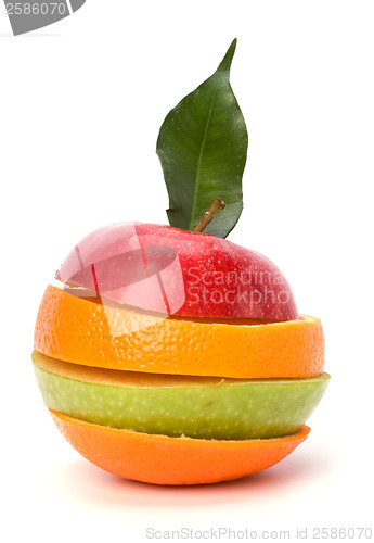 Image of sliced fruits isolated on white background