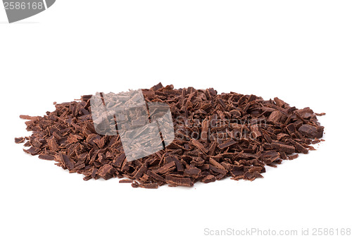 Image of grated chocolate isolated on white background