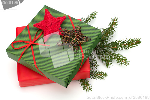 Image of Christmas concept. Ornate gifts isolated on white background. 