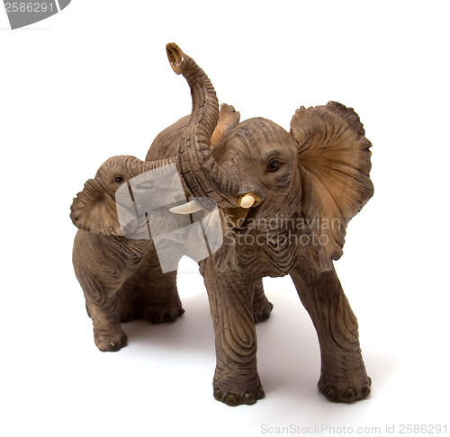 Image of Ceramics elephant with elephant calf isolated on white backgroun