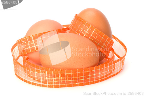 Image of easter eggs with ribbon isolated on white