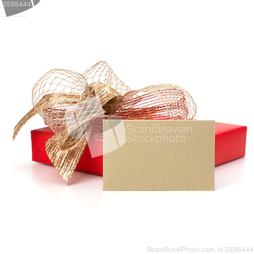 Image of Luxurious gift with note isolated on white background 