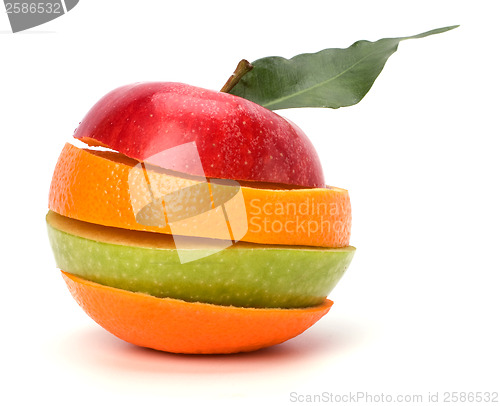 Image of sliced fruits isolated on white background