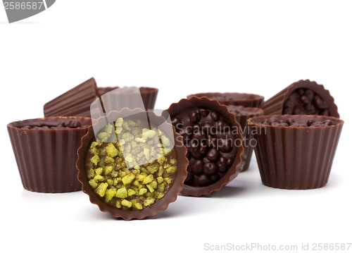 Image of chocolate pralines isolated on white background