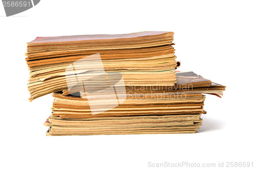 Image of tattered journals stack isolated on white background