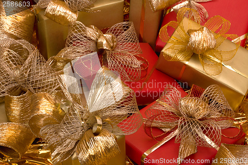 Image of Christmas background. Shiny gifts.