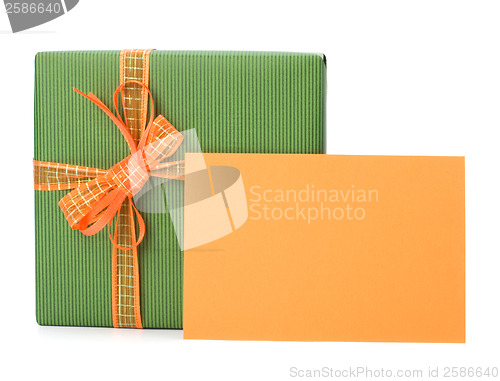 Image of easter gift with greeting card isolated on white