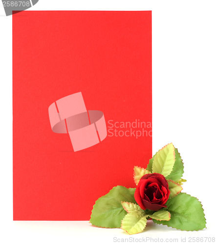 Image of Card with floral decor. Flowers are artificial. 