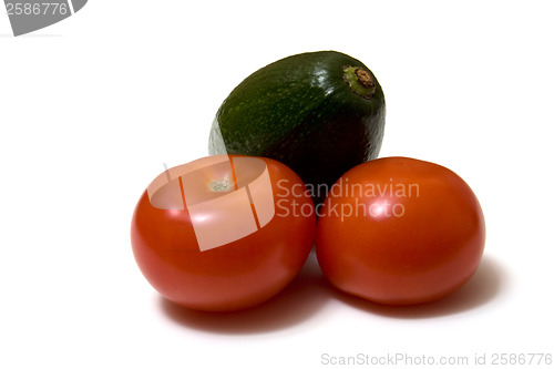 Image of tomato and avocado isolated on white