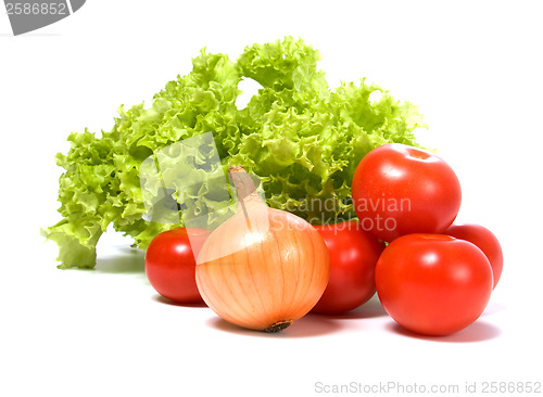 Image of Lettuce salad and vegetables isolated on white background 