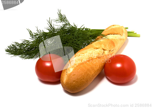 Image of vegetable and bread isolated on white 