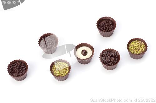 Image of chocolate pralines isolated on white background