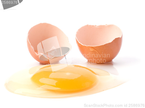 Image of broken egg isolated on white background