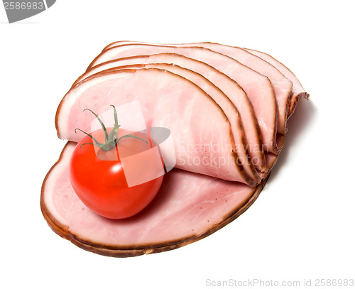 Image of sliced smoked meat isolated on white background