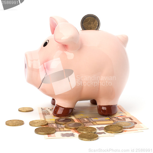 Image of Business concept. Lucky piggy bank isolated on white background.