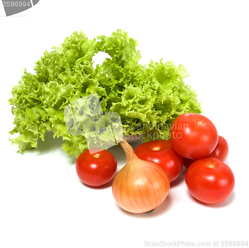 Image of Lettuce salad and vegetables isolated on white background 