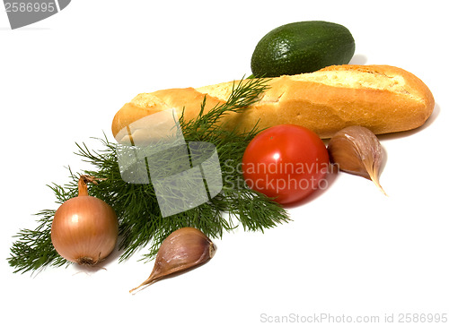 Image of vegetable and bread isolated on white 

