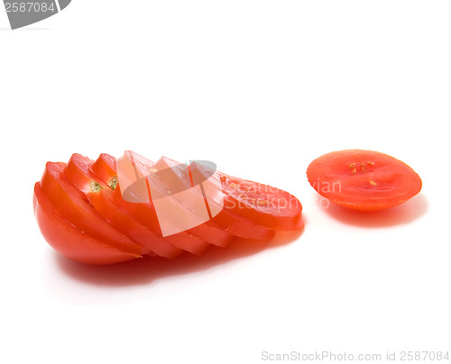 Image of sliced tomato isolated on white
