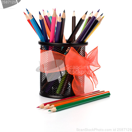 Image of 
Colour pencils isolated on white  background close up
