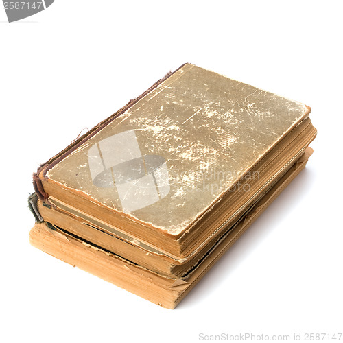 Image of tattered book stack isolated on white background