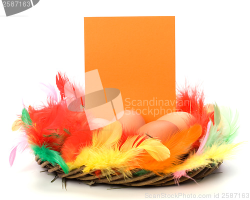 Image of easter decor with card isolated on white background