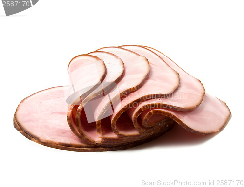 Image of sliced smoked meat isolated on white background