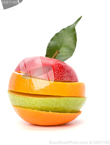 Image of sliced fruits isolated on white background