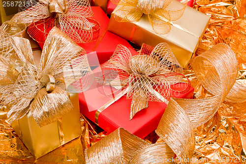 Image of Christmas background. Shiny gifts.