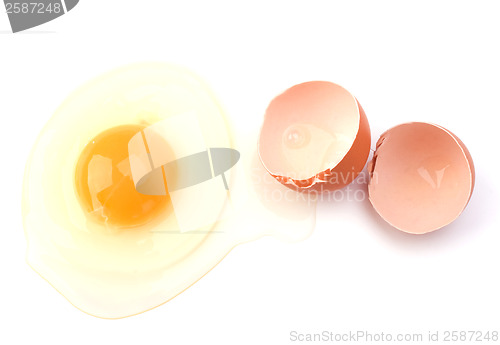 Image of broken egg isolated on white background