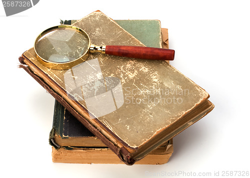 Image of tattered book stack isolated on white background