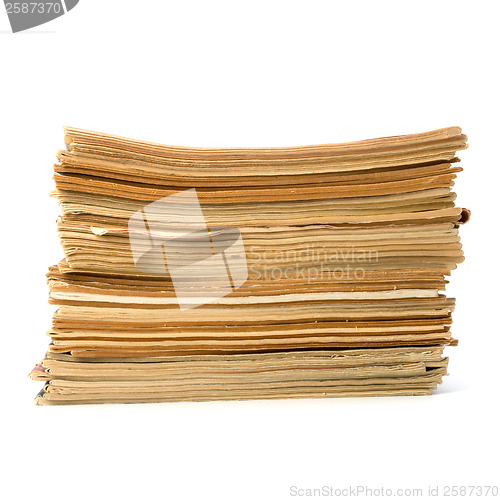 Image of tattered journals stack isolated on white background