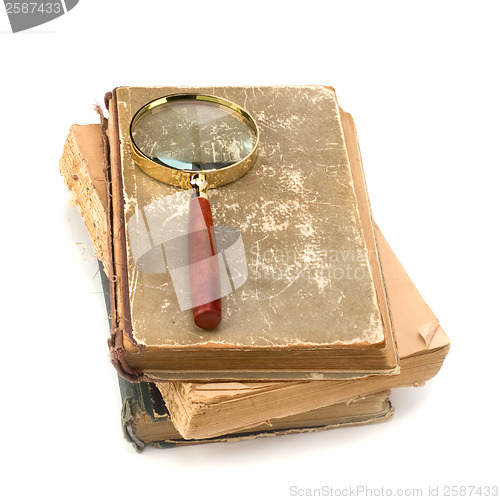 Image of tattered book stack isolated on white background