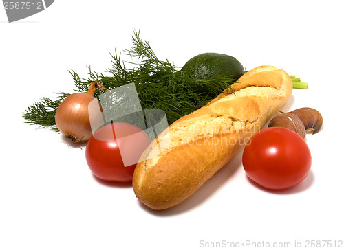 Image of vegetable and bread isolated on white 