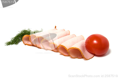 Image of tomato and  meat  slices isolated on white 