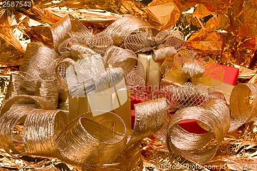 Image of Christmas background. Shiny gifts.