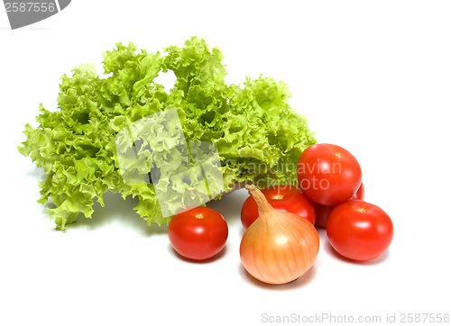Image of Lettuce salad and vegetables isolated on white background 